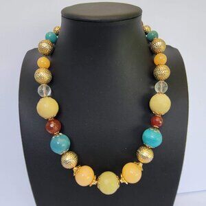 Ladies Chunky Bold Colorful Polished Round Glass Bead Statement Necklace 18"